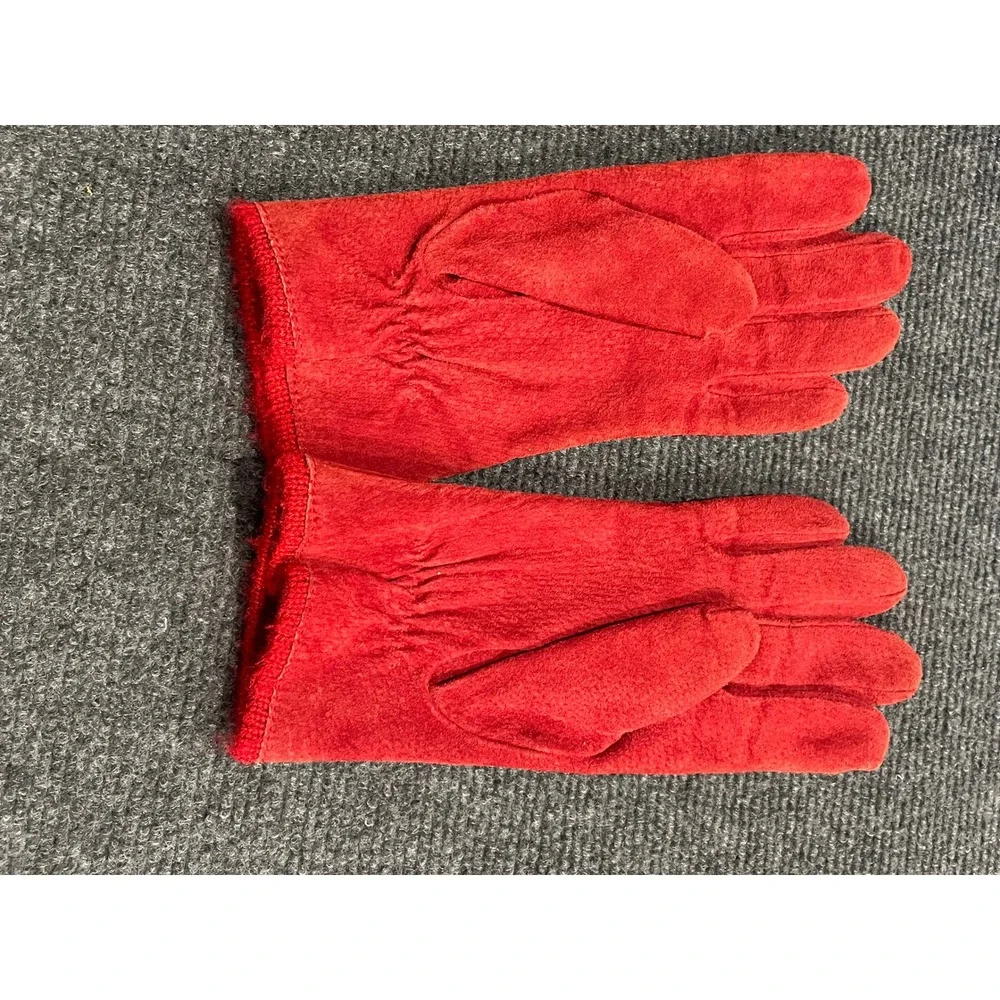 VTG Fownes Womens Red Suede Winter Gloves Fuzzy Lined Size Large WPL9522